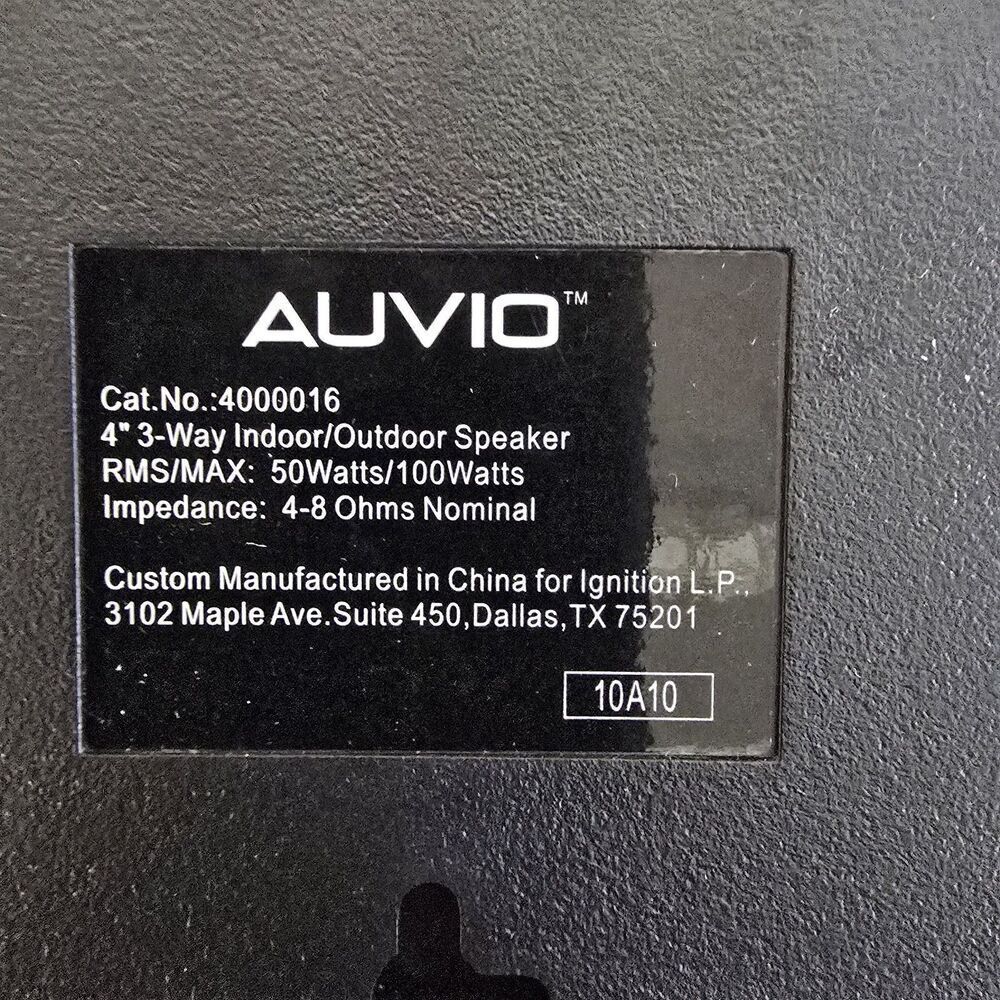 AUVIO 100W x 2 4” 3-Way Indoor/Outdoor Speakers One Pair 4000016 Water Resistant - Picture 13 of 15